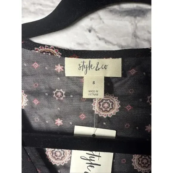 NWT Stlye & Co Black Red Boho Peasant Blouse S Small - Picture 3 of 6